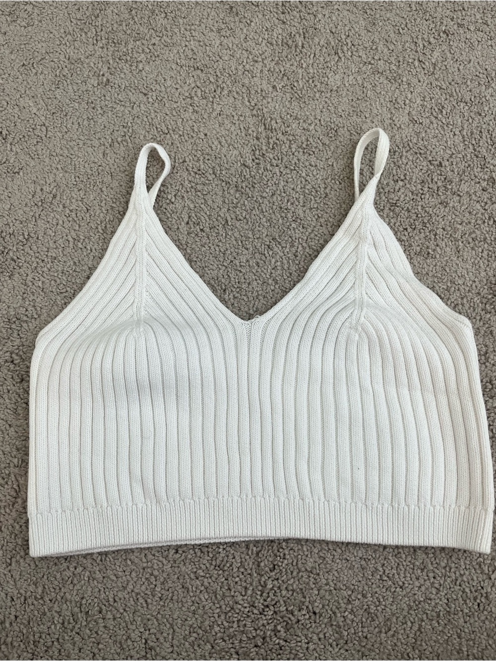 Free People Cream Ribbed V-Neck Knit Cami